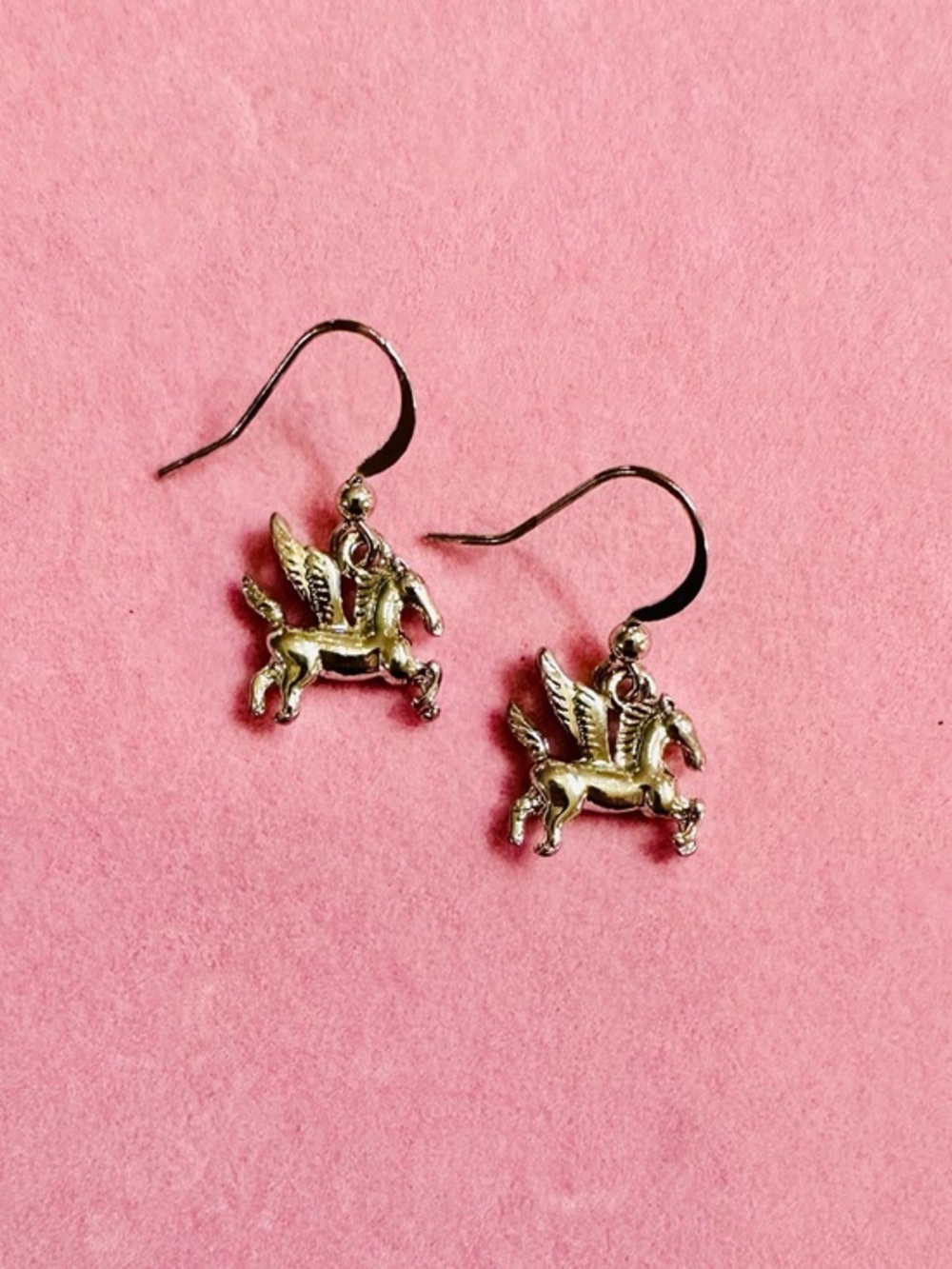 Silver Pegasus Charm Drop Earrings